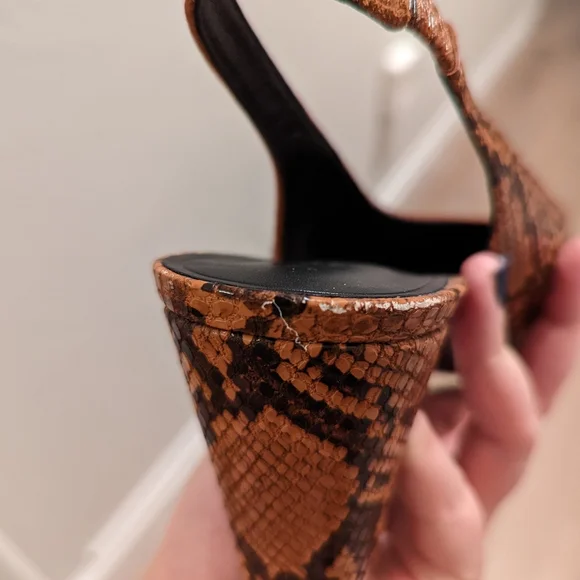 Mango Faux Snakeskin Suede Slingback Heels Size US 9.5 Cognac - Picture 8 of 15